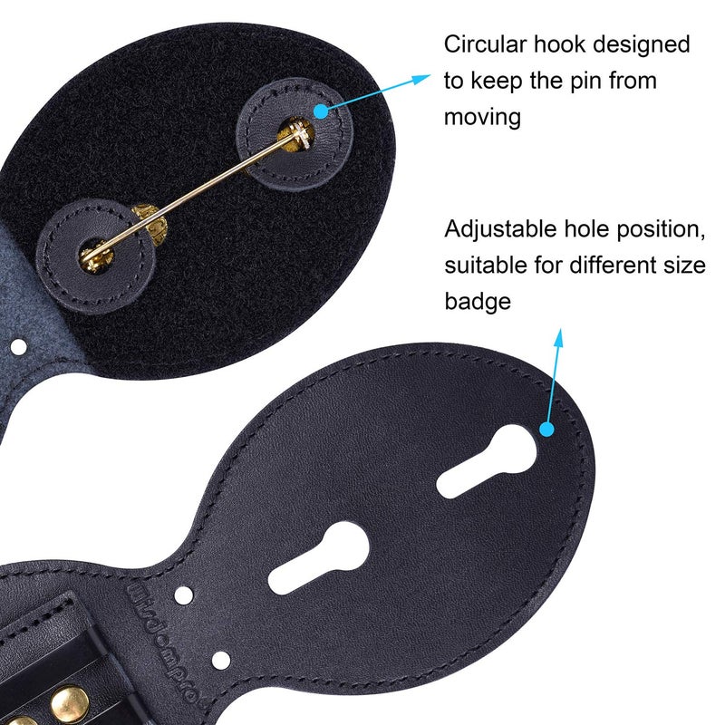 Wisdompro Police Badge Holder, Cowhide Leather Universal Police Badge Holder Pocket Case with Stationary Mn-Steel Belt Clip, Hook and Loop Closure and Stainless Bead Chain Necklace- Oval Shape - Image 3