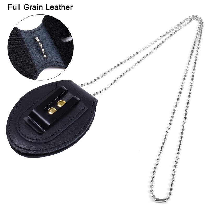 Wisdompro Police Badge Holder, Cowhide Leather Universal Police Badge Holder Pocket Case with Stationary Mn-Steel Belt Clip, Hook and Loop Closure and Stainless Bead Chain Necklace- Oval Shape - Image 2