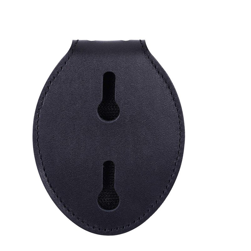 Wisdompro Police Badge Holder, Cowhide Leather Universal Police Badge Holder Pocket Case with Stationary Mn-Steel Belt Clip, Hook and Loop Closure and Stainless Bead Chain Necklace- Oval Shape - Image 1