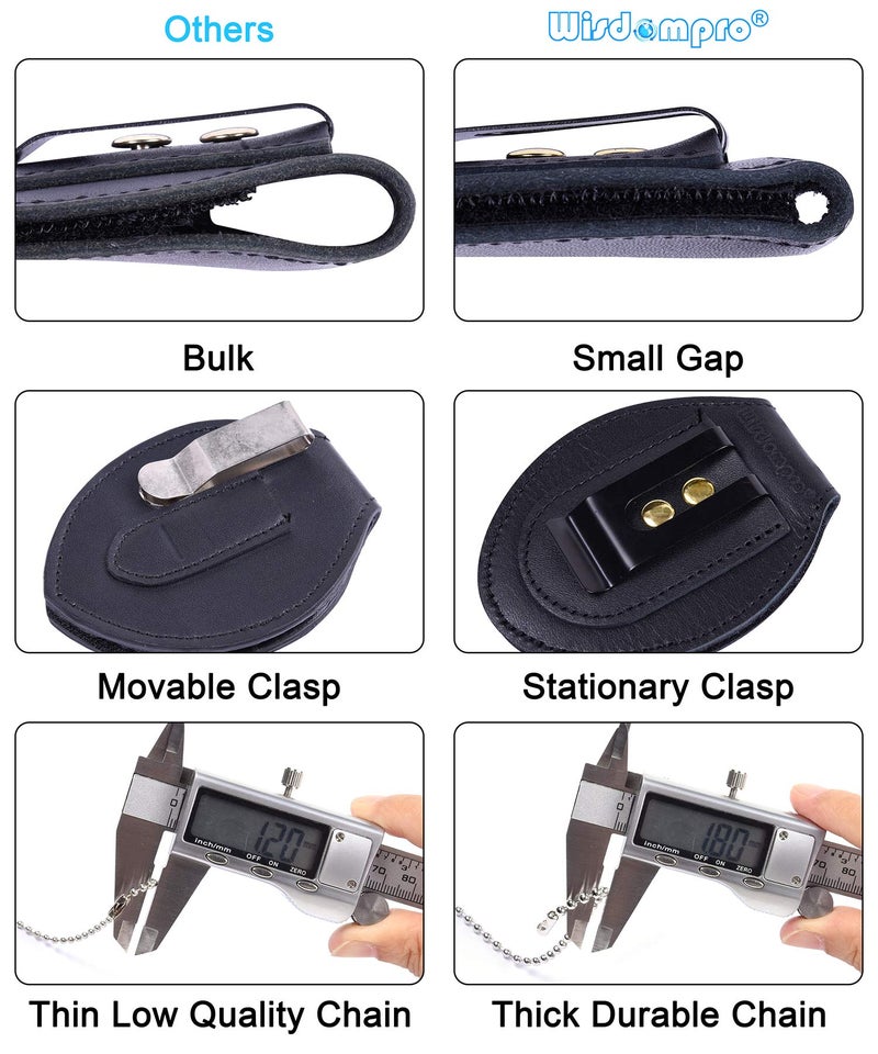 Wisdompro Police Badge Holder, Cowhide Leather Universal Police Badge Holder Pocket Case with Stationary Mn-Steel Belt Clip, Hook and Loop Closure and Stainless Bead Chain Necklace- Oval Shape - Image 5