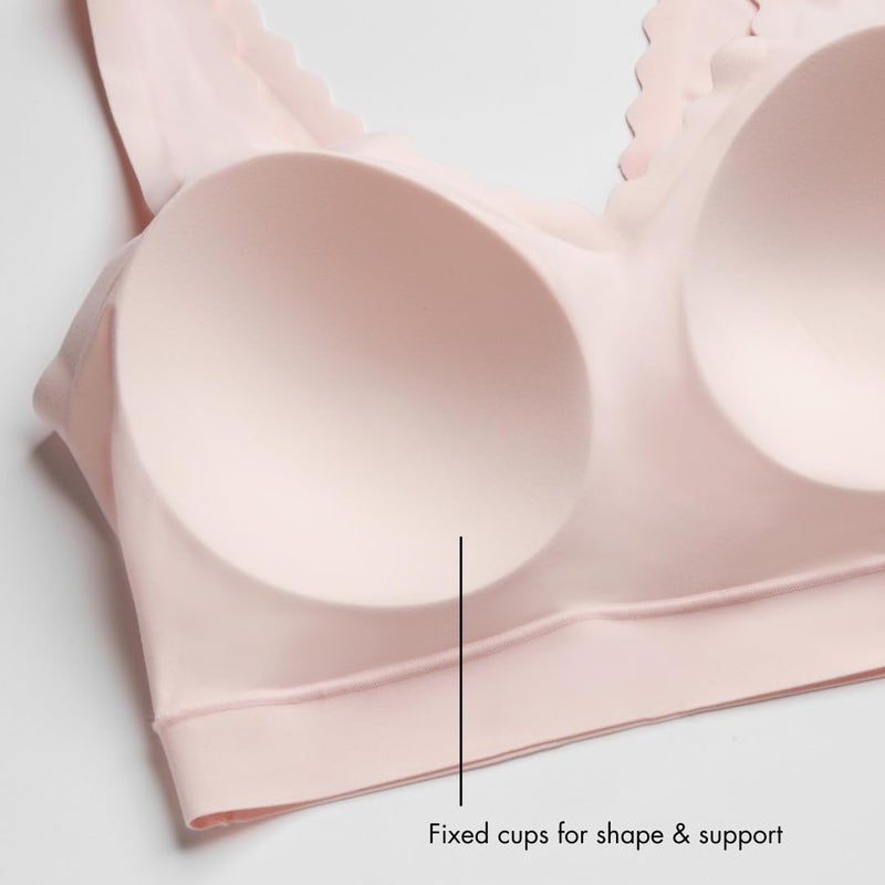 Floatley Cozy Scalloped Bra Comfort Wirefree Full Coverage Seamless Bra with Embedded Pad for Women Size L Pastel Lilac - Image 5