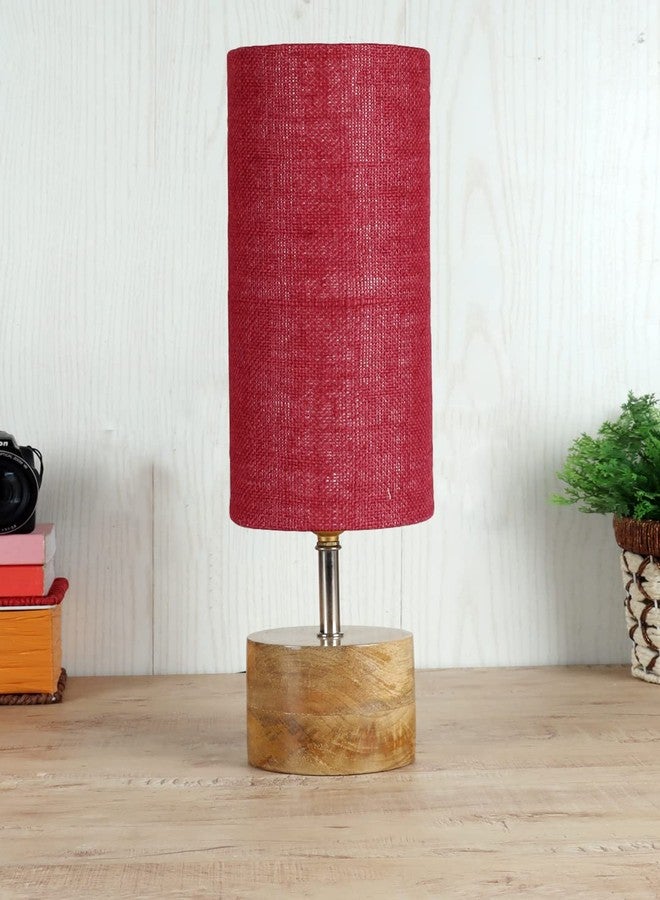 Devansh Maroon Jute Shade with Wood lamp Base(098) - Image 1