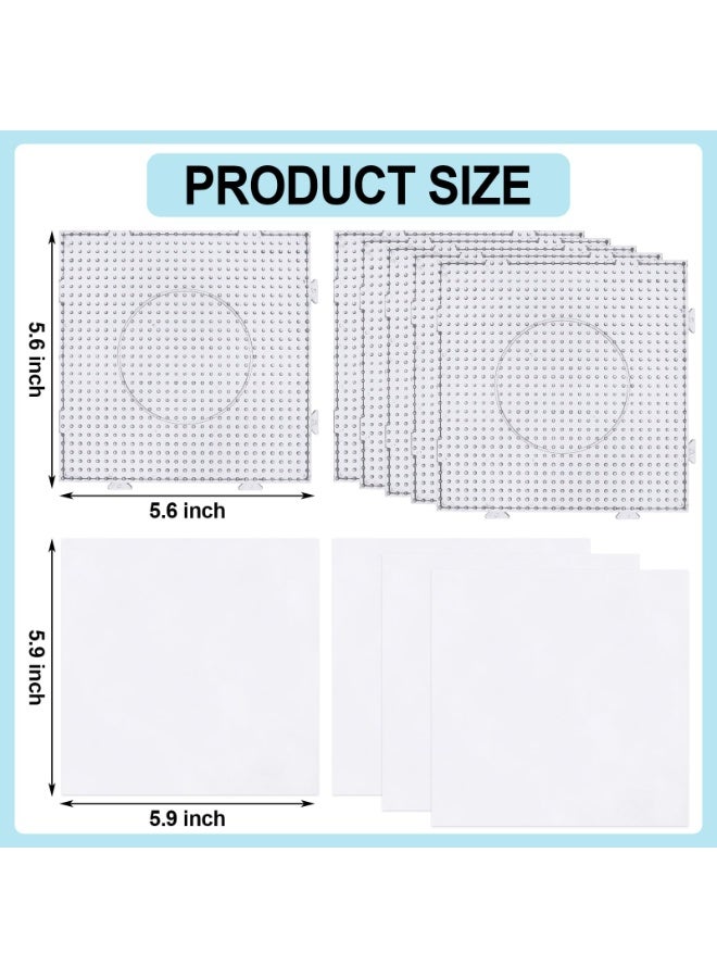 6 Pcs Large Square Clear Plastic Fuse Beads Pegboards Kit with 4 Pcs Ironing Paper for Kids DIY Craft 5mm Beads - Image 2