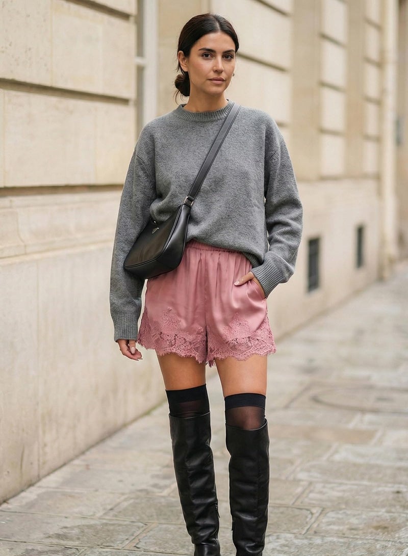 EVALESS Women Lace Satin Silk Shorts Casual Elastic Waist Pajama Bottoms Cute Y2K Micro Shorts 2026 Summer Fashion Pink Large - Image 3