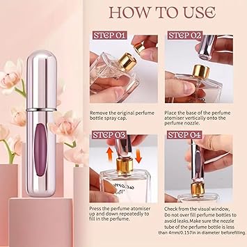 ChaneeHann ChaneeHann 4PCS Perfume Atomiser 5ML Refillable Perfume Spray Bottle Portable Mini Spray Travel Bottle Easy to Refill Empty Atomiser Bottle for Purse Handbag Pocket and Luggage  - Image 2