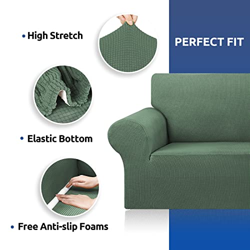 KEKUOU Stretch Loveseat Sofa Cover Slipcover,Couch Covers for 2 Cushion Couch Sofa (55"-78") Furniture Protector Sofa with Elastic Bottom for Kid,Dog. Jacquard Small Checked (Medium,Greyish Green) - Image 5