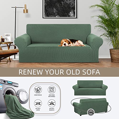 KEKUOU Stretch Loveseat Sofa Cover Slipcover,Couch Covers for 2 Cushion Couch Sofa (55"-78") Furniture Protector Sofa with Elastic Bottom for Kid,Dog. Jacquard Small Checked (Medium,Greyish Green) - Image 3