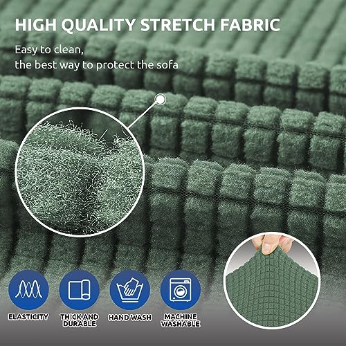 KEKUOU Stretch Loveseat Sofa Cover Slipcover,Couch Covers for 2 Cushion Couch Sofa (55"-78") Furniture Protector Sofa with Elastic Bottom for Kid,Dog. Jacquard Small Checked (Medium,Greyish Green) - Image 4