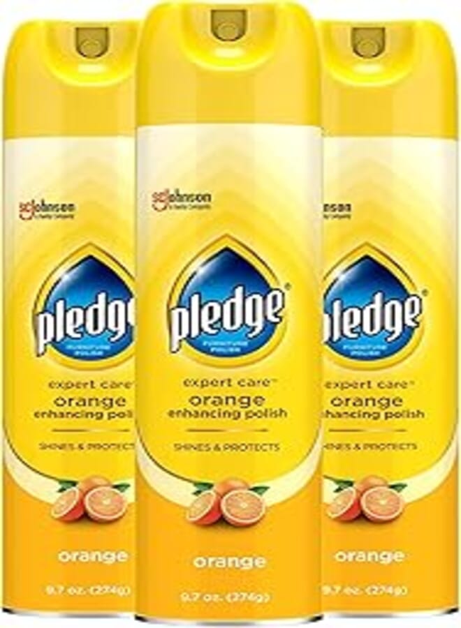 Pledge Expert Care Furniture Polish Spray, Works on Wood, Granite, and Leather, Shine and Protect Furniture Cleaner, Orange, 9.7 Oz, Pack of 3