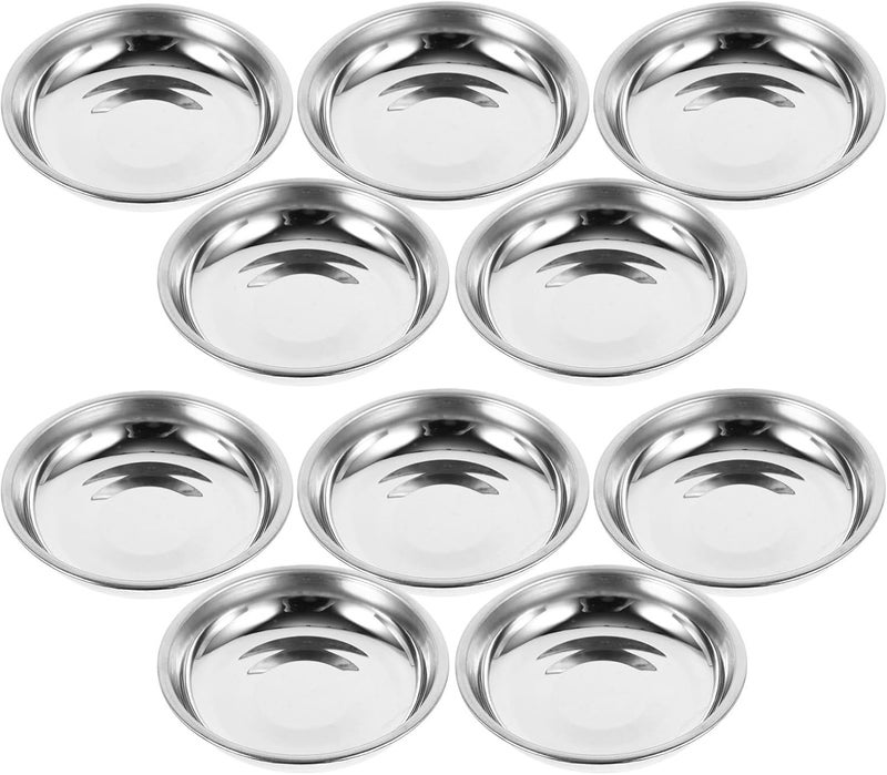 DOITOOL دويدول 10 قطع أطباق صغيرة أطباق مقبلات من الفولاذ المقاوم للصدأ حاويات طعام أطباق توابل دائرية أطباق معدنية أطباق طعام قطط من الفولاذ المقاوم للصدأ 8 سم - Image 1