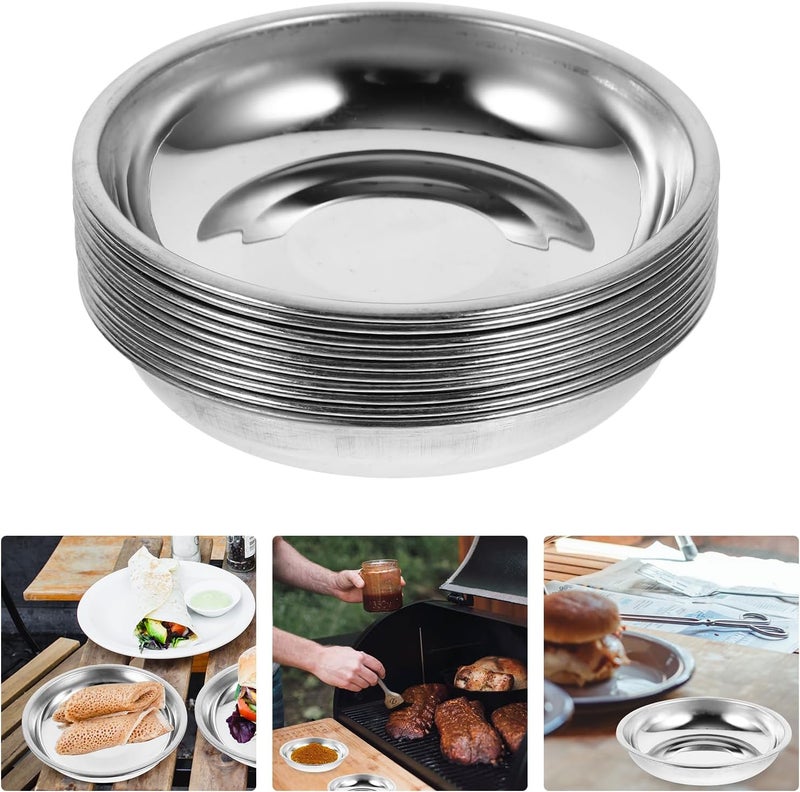 DOITOOL دويدول 10 قطع أطباق صغيرة أطباق مقبلات من الفولاذ المقاوم للصدأ حاويات طعام أطباق توابل دائرية أطباق معدنية أطباق طعام قطط من الفولاذ المقاوم للصدأ 8 سم - Image 5