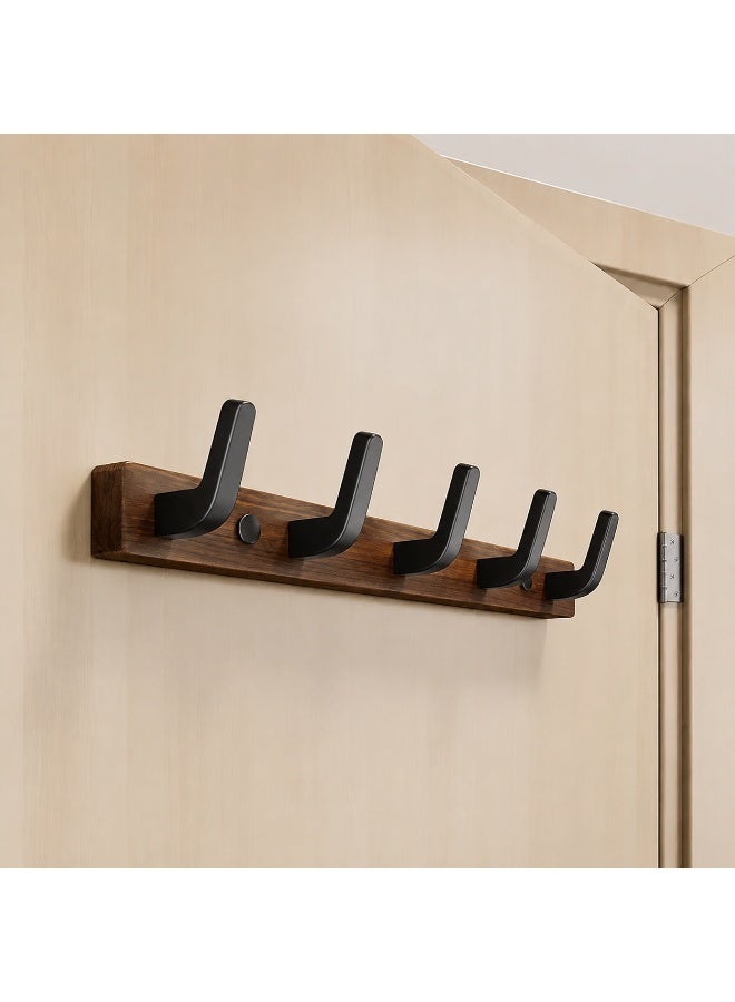 Walnut Coat Hook Wall Mount With 5 Hooks, Wall Hanger, Wall Mounted Hook Hanger, non perforated bedroom storage, Wall Hanger Coat Hook Rail for Coat Hat Towel Purse Robes - Image 2