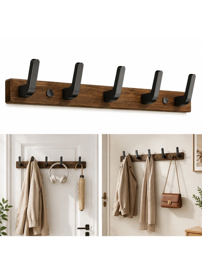Walnut Coat Hook Wall Mount With 5 Hooks, Wall Hanger, Wall Mounted Hook Hanger, non perforated bedroom storage, Wall Hanger Coat Hook Rail for Coat Hat Towel Purse Robes - Image 1