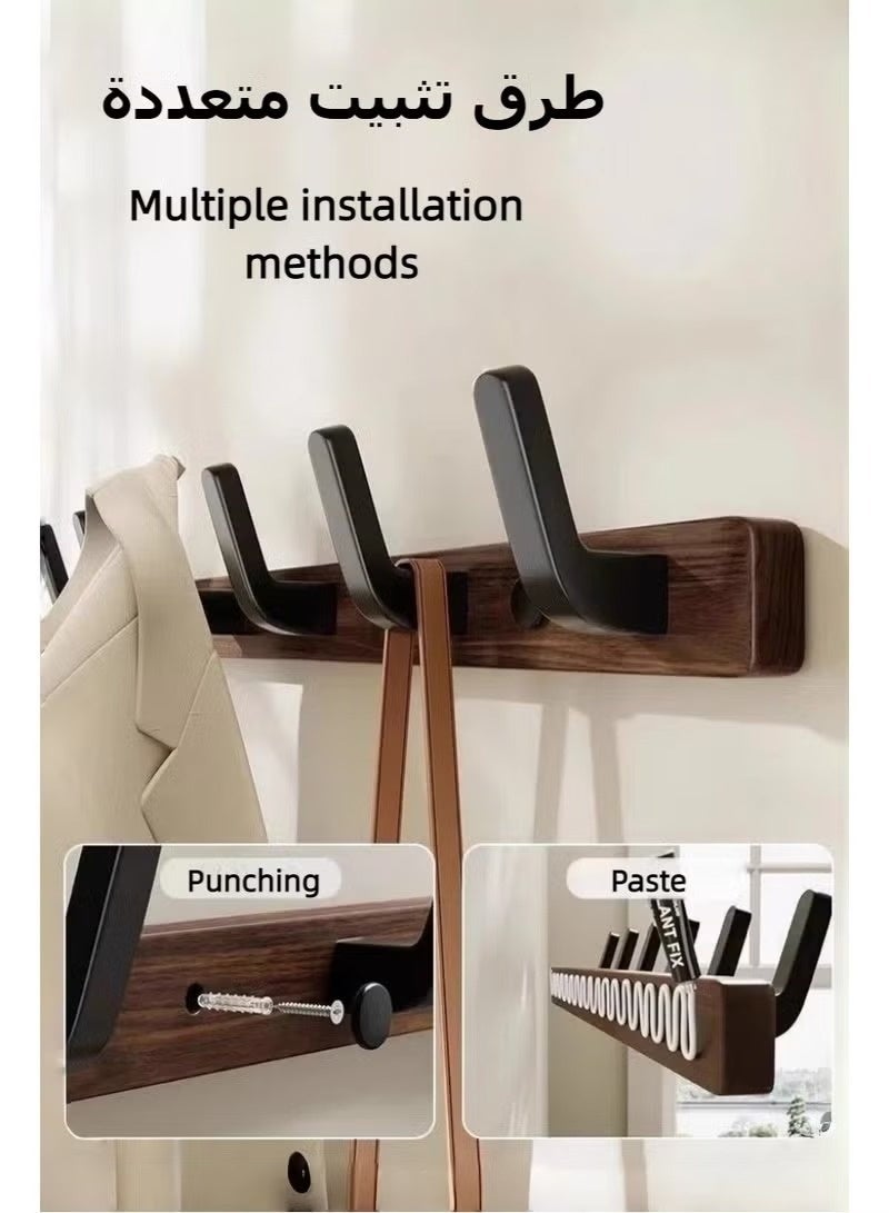 Walnut Coat Hook Wall Mount With 5 Hooks, Wall Hanger, Wall Mounted Hook Hanger, non perforated bedroom storage, Wall Hanger Coat Hook Rail for Coat Hat Towel Purse Robes - Image 3
