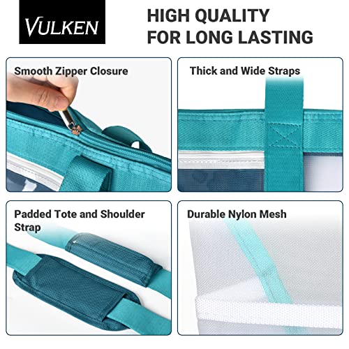 Vulken 42L Extra Large Mesh Beach Bag. 9 Pockets Top Zip Tote Bag, Turquoise - Image 4