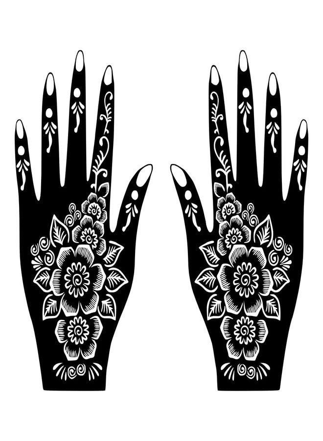 Komstec Attractive Mehndi Stencil Sticker for Back Hand for Palm and Finger One Set for Both Hand - Image 1