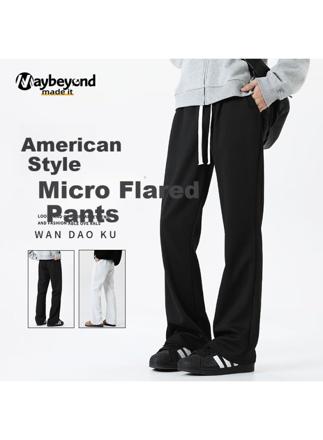 Maybeyond Men's Casual Pants, Autumn And Winter American-style Loose Straight-leg Trousers, Cool Draping Knife-edge Long Pants, Mx05 Black, Size L - Image 1