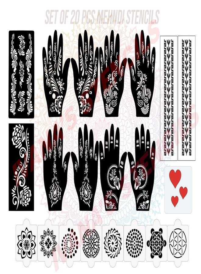 Ivana's Set of 20 Pcs Combo Pack, Reusable Mehandi Design Sticker Stencils for Both Hand | Mehndi Design | Quick and Easy to Use, for Girls, Women, Kids & Teen, D-2094 - Image 1