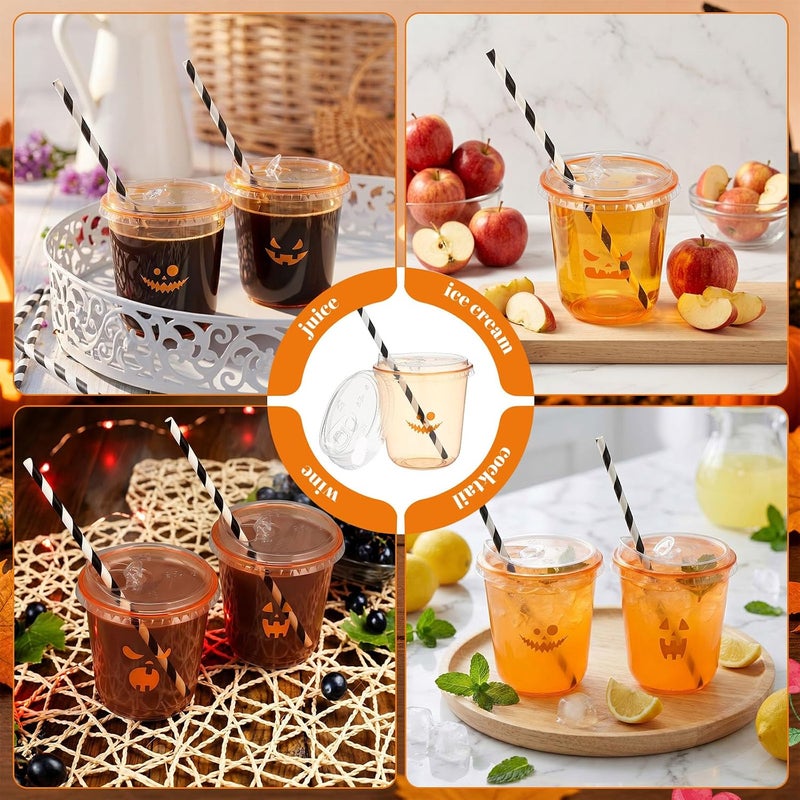 LemonRoad 50 Sets Halloween Clear Plastic Cups with Lids & Straws 12 oz Halloween Party Tumblers for Iced Coffee, Smoothies, Juice & More Cute Disposable Pet Mugs for Birthdays & Gatherings - Image 4