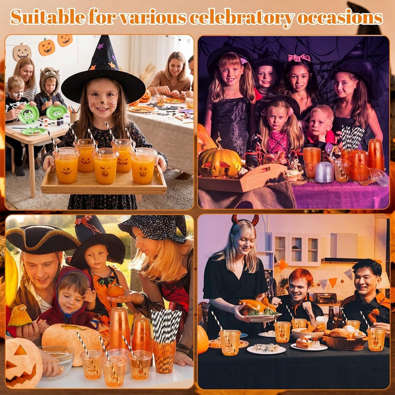 LemonRoad 50 Sets Halloween Clear Plastic Cups with Lids & Straws 12 oz Halloween Party Tumblers for Iced Coffee, Smoothies, Juice & More Cute Disposable Pet Mugs for Birthdays & Gatherings - Image 5