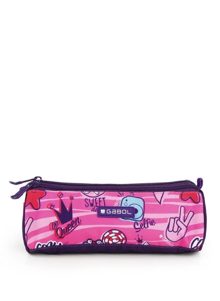 GABOL Pink Printed Pencil Case Zippered Closure