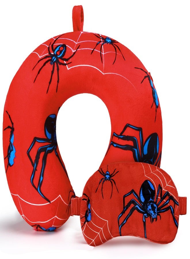 Gilprop 2 Pcs Spider Travel Pillow with Sleep Eye Mask, U Shaped Memory Foam Headrest & Neck Pillow with Washable Cover, Soft Neck Head Support Travel Accessories for Airplane Car Train Bus Trips - Image 1