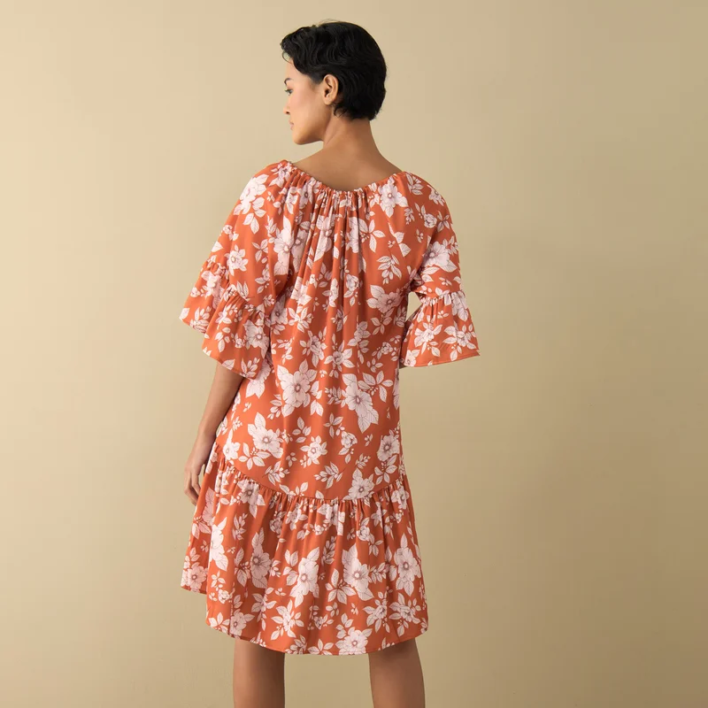 Splash FAV All-Over Floral Print Satin Night Dress with Extended Sleeves