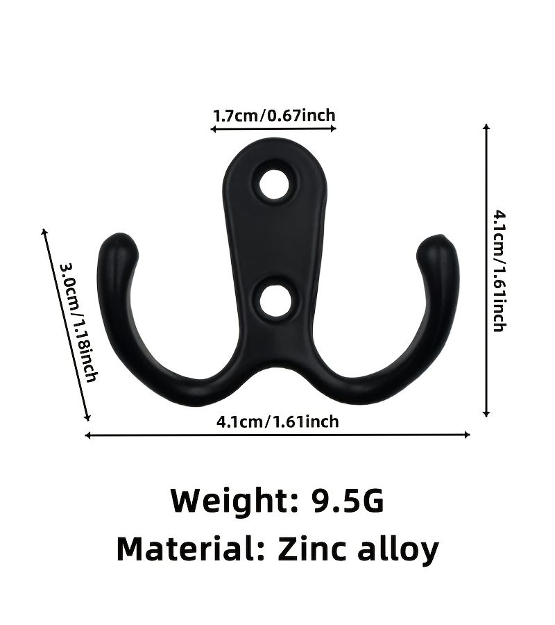 5 Black Zinc Alloy Double Hook Wall Mounted Coat Hanger With 10 Screws Heavy Duty For Hanging Robes Towels Keys Jackets Clothes Hats Utility Hooks - Image 4