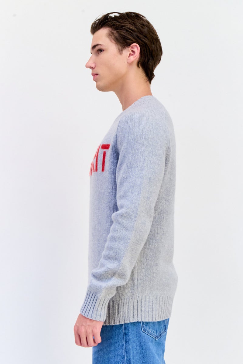 ESPRIT Men Ribbed Collar Brand Logo Sweater, Grey - Image 3