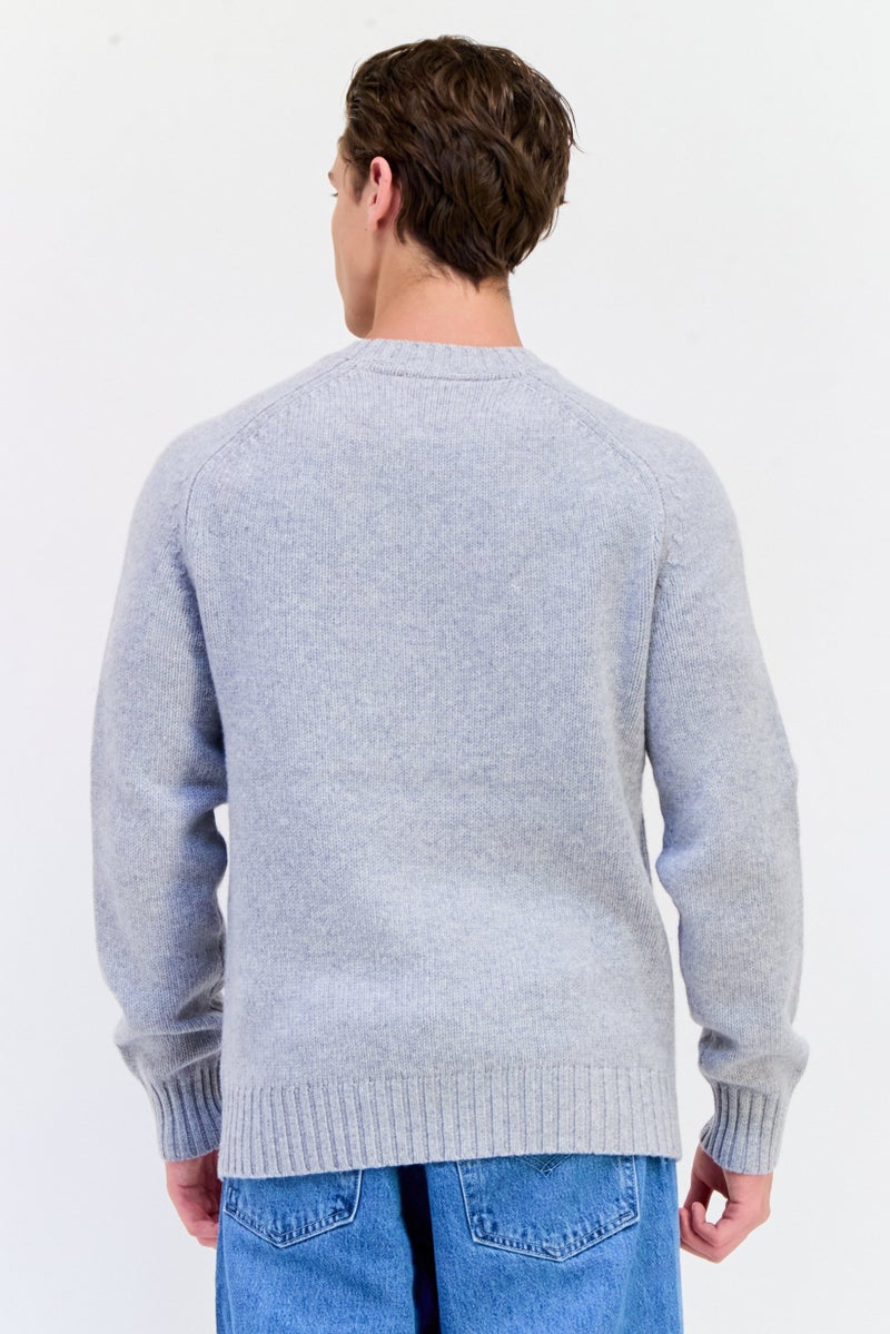 ESPRIT Men Ribbed Collar Brand Logo Sweater, Grey - Image 4