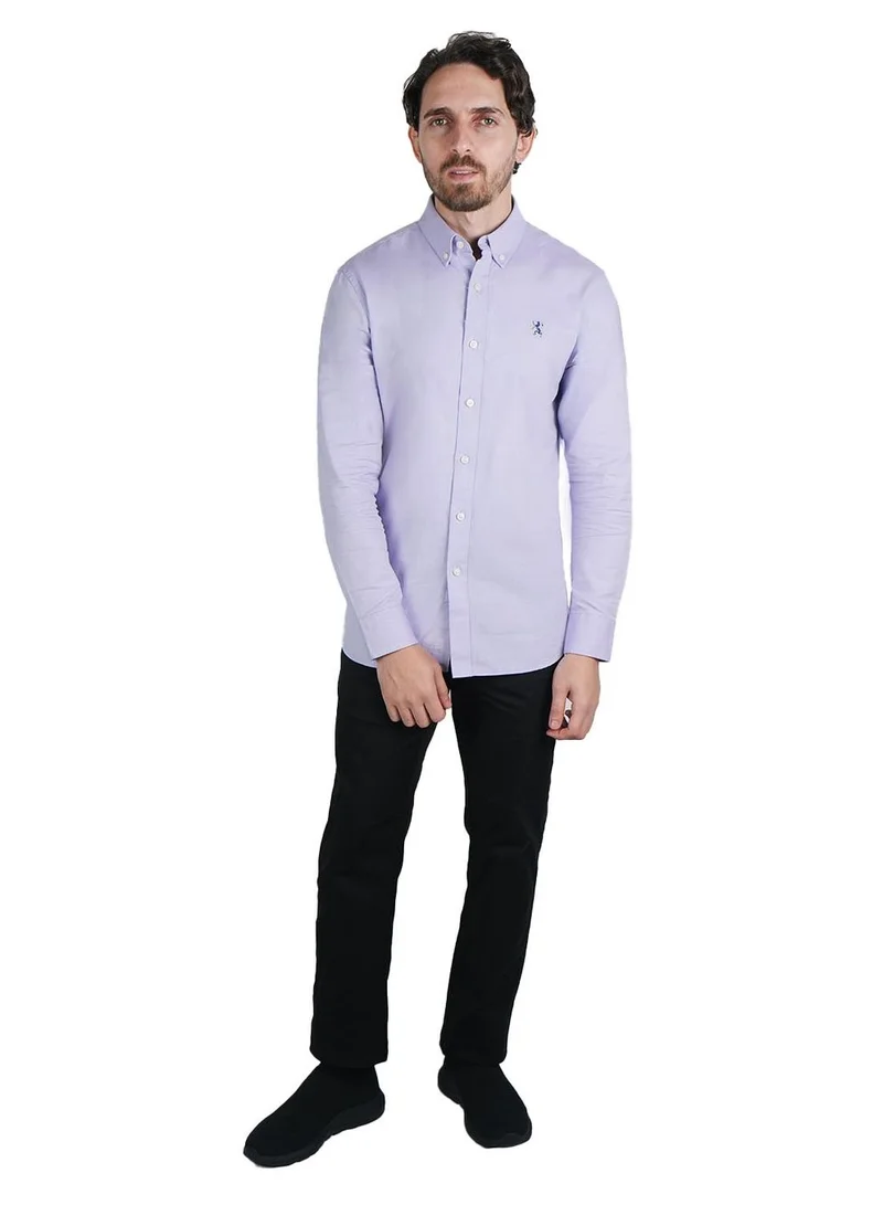 جيوردانو قميص رجالي قطني أكسفورد بتطريز أسد صغير، قصة ضيقة، بأزرار كاملة