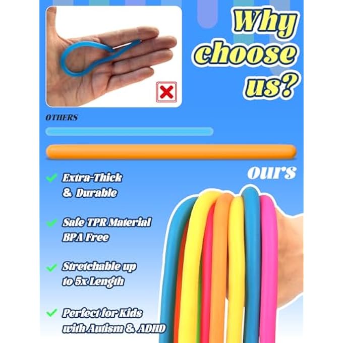 Diltik 10 Pack Sensory Toys for Kids Upgraded Extra-Thick Stretchy Sensory Strings for Autism, ADHD, Anxiety Durable Toys in Gift Box for Boys & Girls, Travel & Classroom Use Smooth - Image 3
