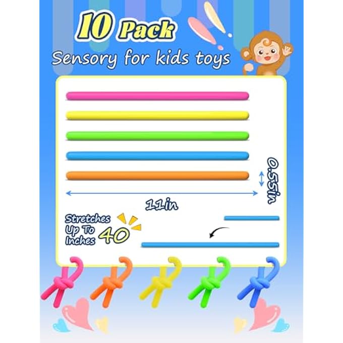 Diltik 10 Pack Sensory Toys for Kids Upgraded Extra-Thick Stretchy Sensory Strings for Autism, ADHD, Anxiety Durable Toys in Gift Box for Boys & Girls, Travel & Classroom Use Smooth - Image 5
