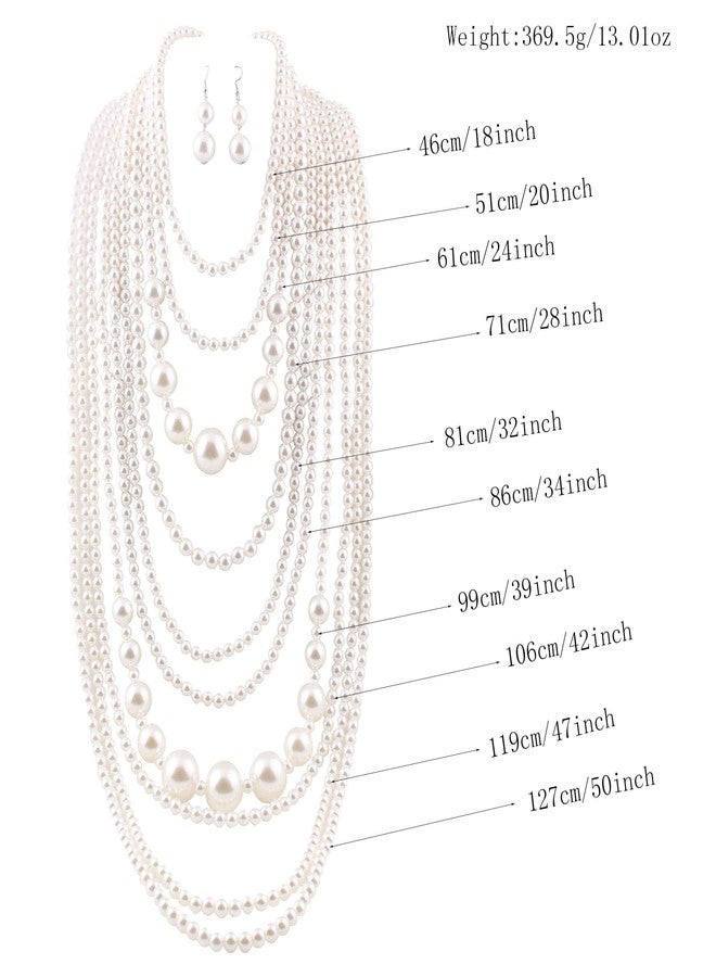 Grace Jun قلادة تشوكر طويلة من سلسلة متعددة الطبقات من جريس جون مع لؤلؤ مزيف وخرز متجمع (قلادة فضية مطلية + أقراط) - Image 4