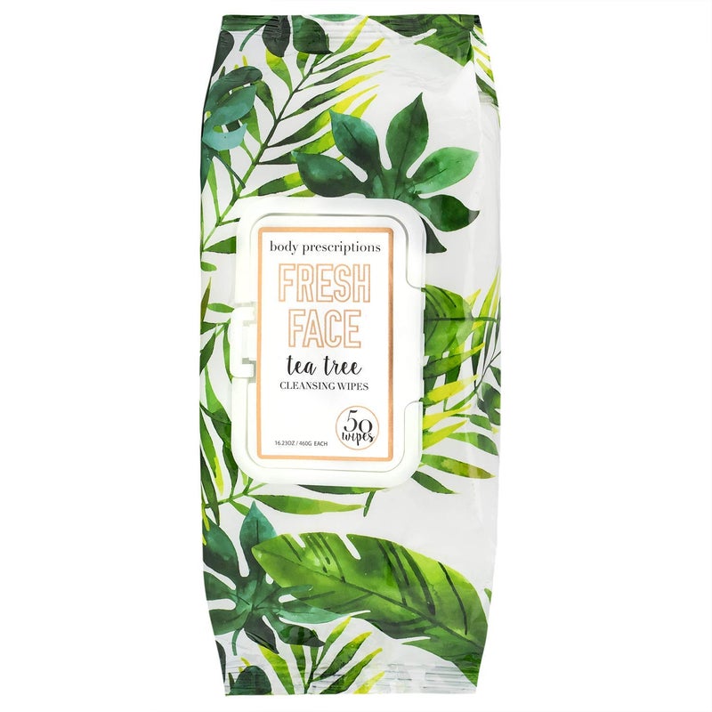 Body Prescriptions Tea Tree Facial Wipes, Moisturizing, Deep Cleansing Face Towelettes, Refreshing + Nourishing, Gentle Cleansing Cloths, 50 Count (Pack of 1), Tea-Tree - Image 1