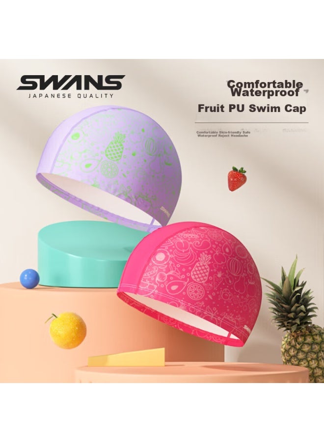 Speed Vision Suan Children's Swim Cap, Pu Material, Non-binding, Printed Fabric, Swimming Cap For Girls, Professional Waterproof, Ear Protection, Cute, Macaron Purple - Image 1