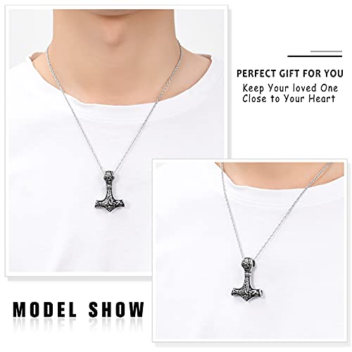 shajwo Cremation Jewelry Viking Hammer Urn Necklace for Ashes for Men Women Celtic Nordic Mjolnir Thors Cremation Jewelry Keepsake Memorial Ashes Pendant,Silver - Image 4