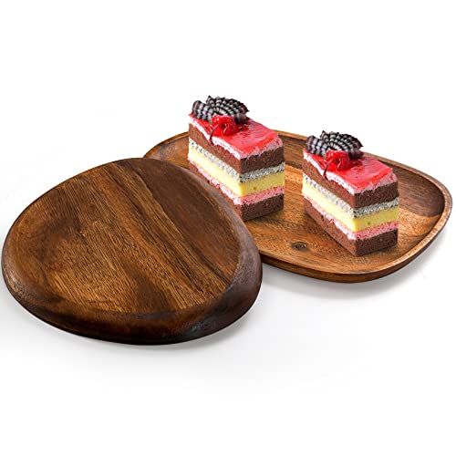 Okllen Set of 5 Acacia Wood Serving Platter and Trays, Irregular Oval Solid Wood Plates Serving Tray, Lightweight Wood Dinner Plates for Breakfast, Coffee, Tea, Snack, Plant, Housewarming Gift - Image 3