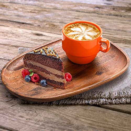 Okllen Set of 5 Acacia Wood Serving Platter and Trays, Irregular Oval Solid Wood Plates Serving Tray, Lightweight Wood Dinner Plates for Breakfast, Coffee, Tea, Snack, Plant, Housewarming Gift - Image 5