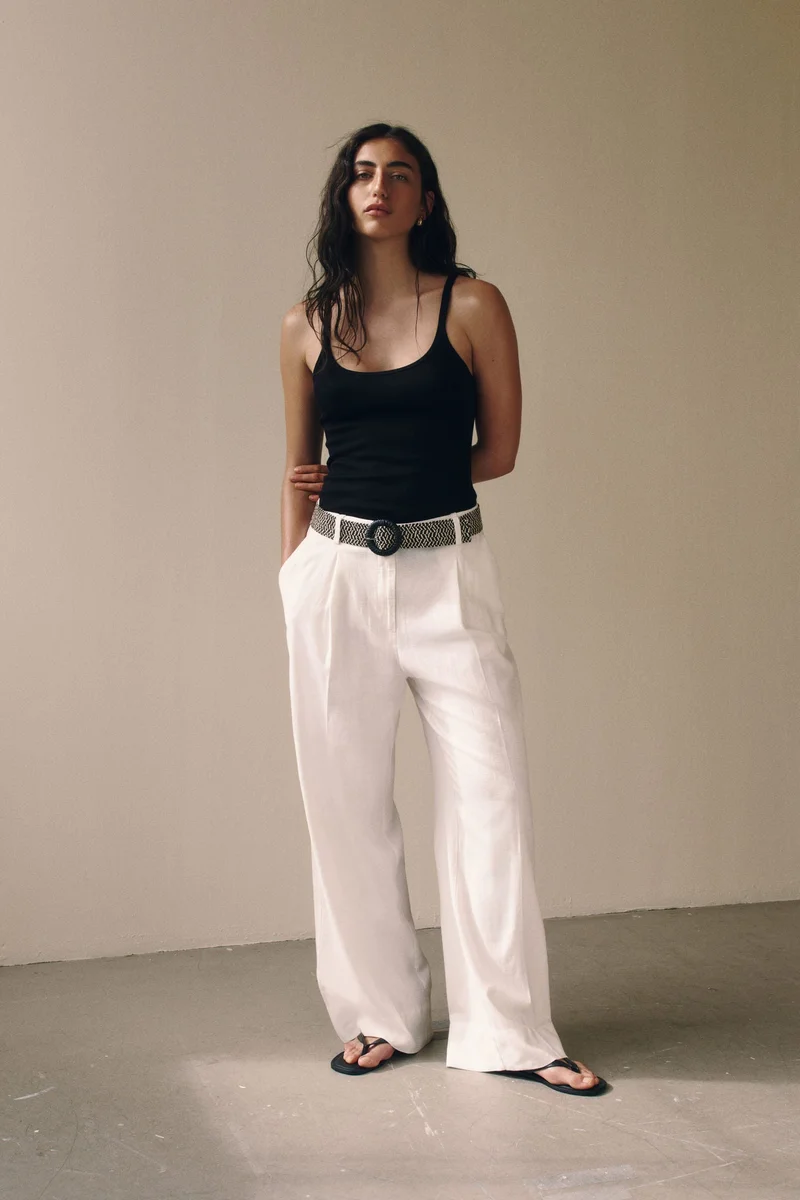 H&M Linen-blend belted trousers