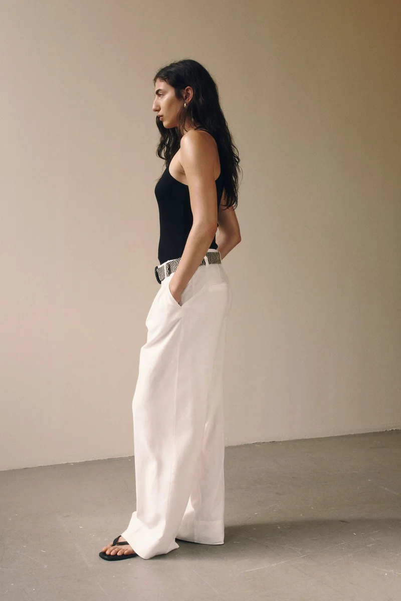 H&M Linen-blend belted trousers