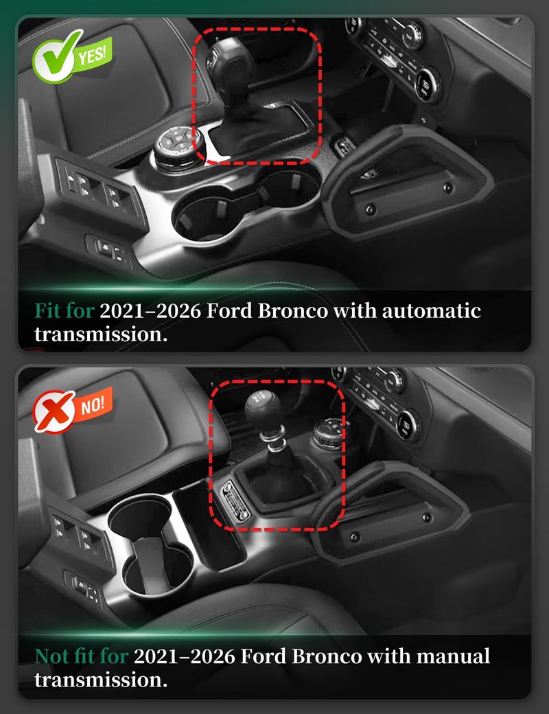 JROAD 3-in-1 Silicone Center Console Liner Tray for 2021-2026 Ford Bronco Automatic Transmission | Non-Slip Cup Holder Mat & Center Console Protector Liner Pad& Side Storage Pocket(Blue) - Image 2