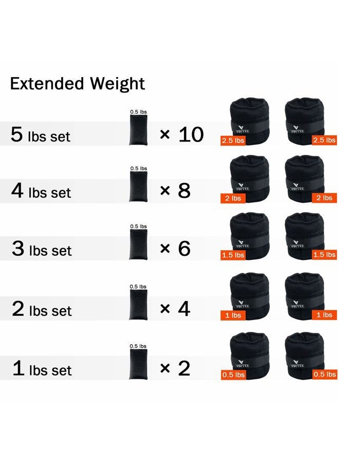 Virtee Adjustable Ankle Weights for Women Men Kids, Wrist Weight Set 1-5 lbs (1 Pair) with Removable Weight for Jogging, Walking, Gymnastic, Workout, 0.5-2.5 lbs Each Pack, 2 Pack - Image 4