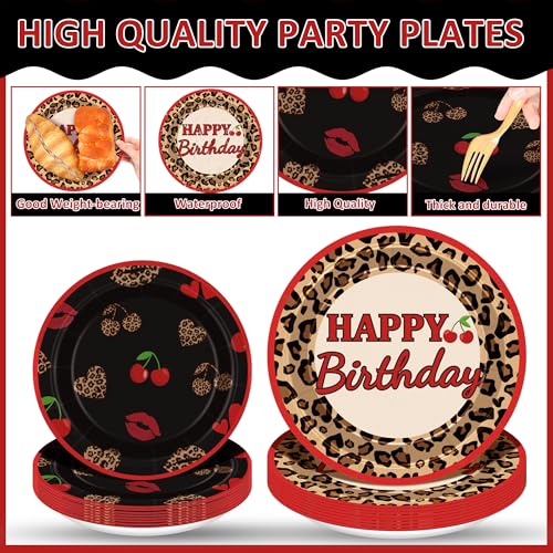 Cogniplay 96Pcs Cheetah Print Party Supplies Set Leopard Birthday Plates and Napkins Red Black Cherry Theme Disposable Tableware for Girls Women Birthday Wedding Coquette Party Decorations - Image 3