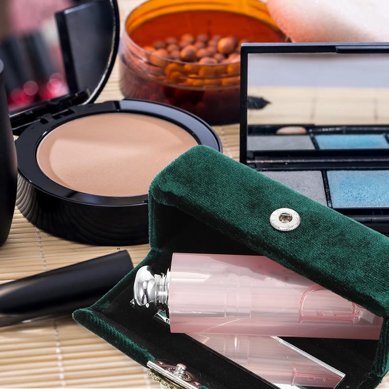 OSALADI Portable Lipstick Case with Mirror Vintage Velour Lip Balm Holder Retro Style Lipstick Box for Women Travel Cosmetic Accessory in Dark Green Plush - Image 4