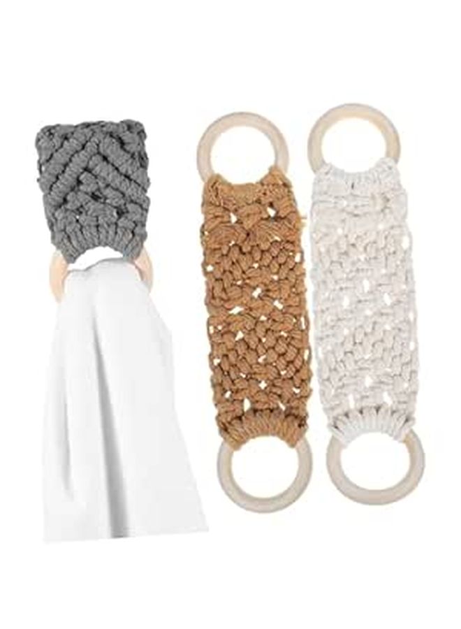 3pcs Handmade Macrame Cotton Towel Holder Loop Nordic Style Bathroom Wall Hooks - Image 1