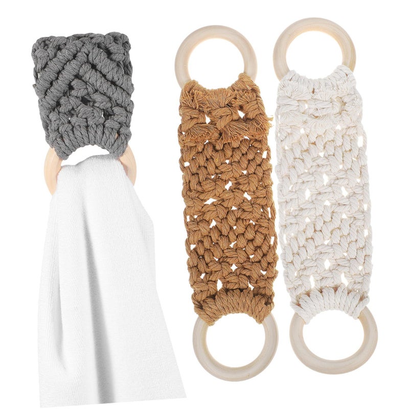 3pcs Handmade Macrame Cotton Towel Holder Loop Nordic Style Bathroom Wall Hooks - Image 2