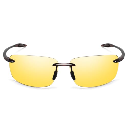 JULI Eyewear JULI Sports Sunglasses for Men Women TR90 Rimless Frame for Running Fishing Golf Surf Driving 8009 (Brown/Night Vison) - Image 2