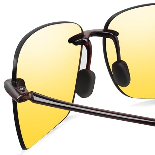 JULI Eyewear JULI Sports Sunglasses for Men Women TR90 Rimless Frame for Running Fishing Golf Surf Driving 8009 (Brown/Night Vison) - Image 5