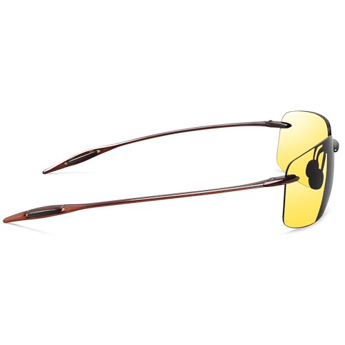 JULI Eyewear JULI Sports Sunglasses for Men Women TR90 Rimless Frame for Running Fishing Golf Surf Driving 8009 (Brown/Night Vison) - Image 4